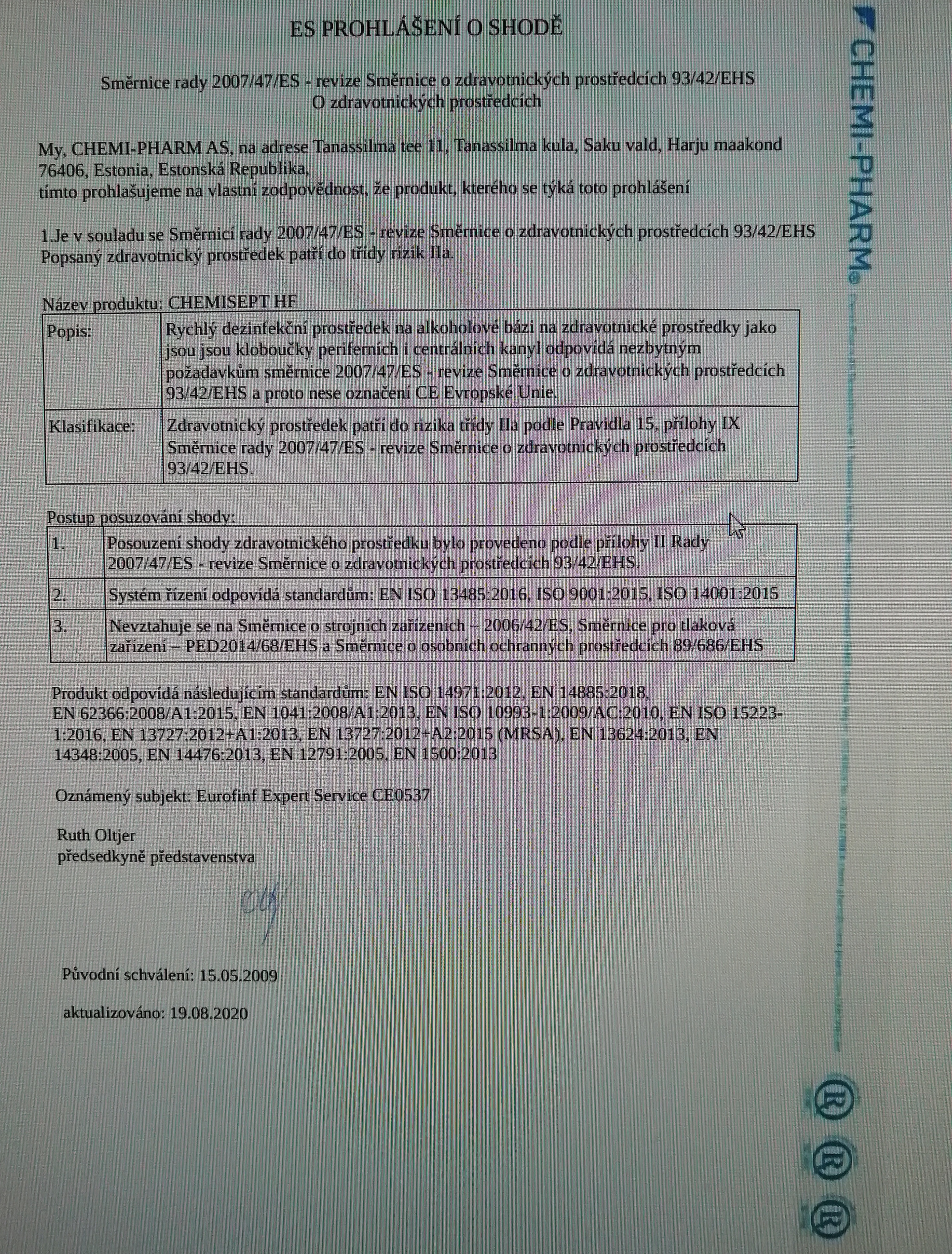 CHEMISEPT HF 250ML spray, dezinfekce pokožky - bezbarvá